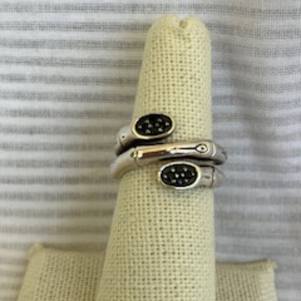 John Hardy Bamboo  Lava Double Twirl Ring- Black Sapphires - Picture 2 of 5